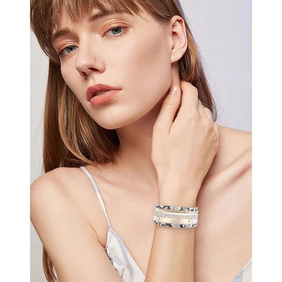 Leather Wrap Bracelet for Women Multi-Layer Leopard Crystal Wide Cuff Jewelry - Picture 2 of 6